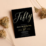 Invitación Con Relieve Metalizado Guión Minimalista moderno Black 50th Birthday Gold<br><div class="desc">Guión Minimalista moderno negro 50 cumpleaños Relieve metalizado dorado invitación</div>