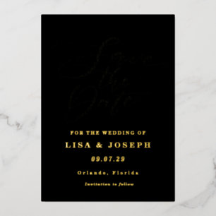 Invitación Con Relieve Metalizado Guión Minimalista moderno Guardar el Relieve metal