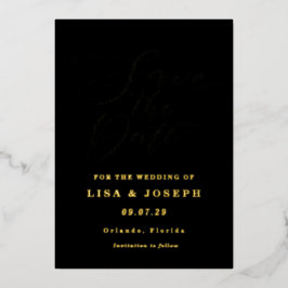 Invitación Con Relieve Metalizado Guión minimalista moderno Save the Date con lámina