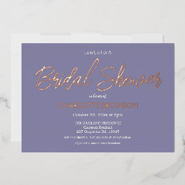Invitación Con Relieve Metalizado Guión Minimalista Periwinkle Shower Gold