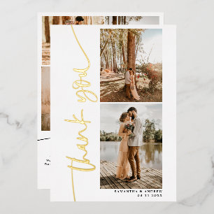Invitación Con Relieve Metalizado Guión moderno 5 fotos boda gracias