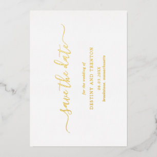 Invitación Con Relieve Metalizado Guión Moderno Boda Elegante Simple Guardar La Fech