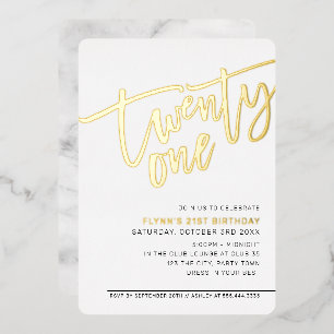 Invitación Con Relieve Metalizado GUION MODERNO Cumpleaños 21 elegante dorado