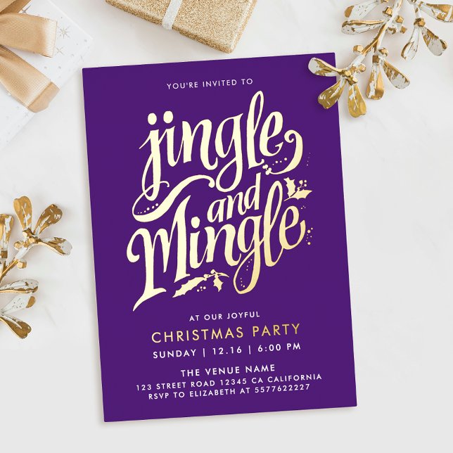 Invitación Con Relieve Metalizado Guión Moderno De Caligrafía De Cócteles Morado Y O (Subido por el creador)