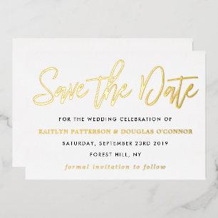 Invitación Con Relieve Metalizado Guión Moderno Guardar La Fecha Real