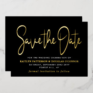 Invitación Con Relieve Metalizado Guión Moderno Guardar La Fecha Real