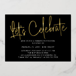 Invitación Con Relieve Metalizado Guión moderno negro dorado cumpleaños celebrar fie