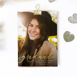 Invitación Con Relieve Metalizado Guión moderno simple graduación de una foto