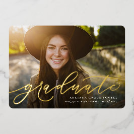 Invitación Con Relieve Metalizado Guión moderno simple graduación de una foto