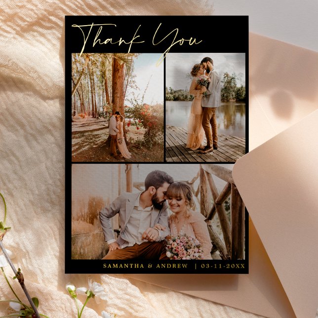 Invitación Con Relieve Metalizado Guión negro moderno 6 boda de fotos (Subido por el creador)
