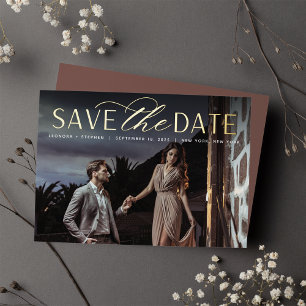 Invitación Con Relieve Metalizado Guión suave Boda fotográfica única Guardar la fe