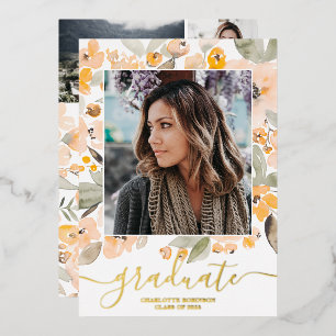 Invitación Con Relieve Metalizado Guión verde amarillo 3 fotos graduación