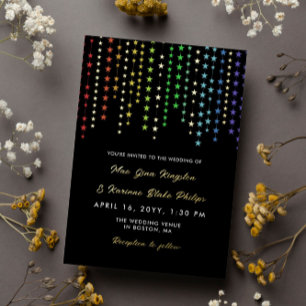 Invitación Con Relieve Metalizado Guirnaldas de estrellas de arcoíris Boda informal 