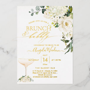 Invitación Con Relieve Metalizado H2 Alabastro Rosas Brunch Burbujeante Real 