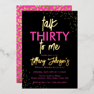 Invitación Con Relieve Metalizado Hable Treinta Conmigo Leopardo Rosa Dorado Cumplea