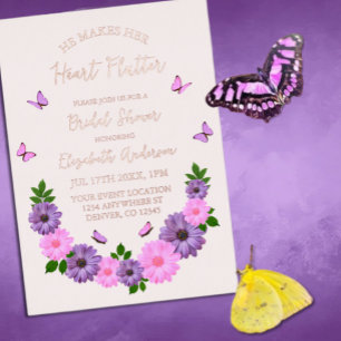 Invitación Con Relieve Metalizado Hace que su corazón flaute mariposa ducha de novia