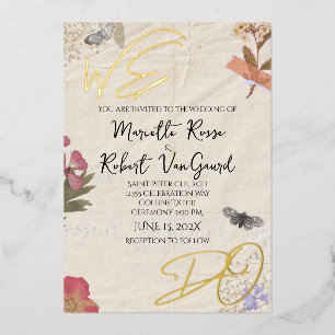 Invitación Con Relieve Metalizado HACEMOS Flores Presionadas Shabby Boda de Moda Jar