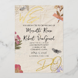 Invitación Con Relieve Metalizado HACEMOS Flores Presionadas Shabby Boda de Moda Jar