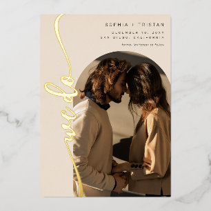Invitación Con Relieve Metalizado Hacemos foto de Boho Arch Beige vertical Salven la