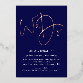 Invitación Con Relieve Metalizado Hacemos Rosa de código QR de la Marina Boda de Rel