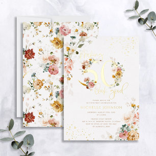 Invitación Con Relieve Metalizado Hacer que los 50 se vean bien Rosa Floral Oro