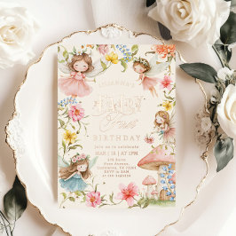 Invitación Con Relieve Metalizado Hada Colorida Cumpleaños Primero Jardín Encantado