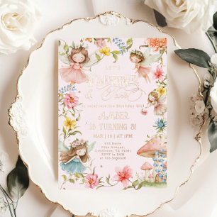 Invitación Con Relieve Metalizado Hada revolotea y gira Princesa cumpleaños de cualq