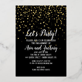 Invitación Con Relieve Metalizado Hagamos un Fiesta de oro en oro para el compromiso