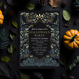 Invitación Con Relieve Metalizado Halloween con flores góticas encantadas