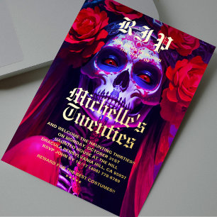 Invitación Con Relieve Metalizado Halloween de cumpleaños 30 de la modernidad Red Ro