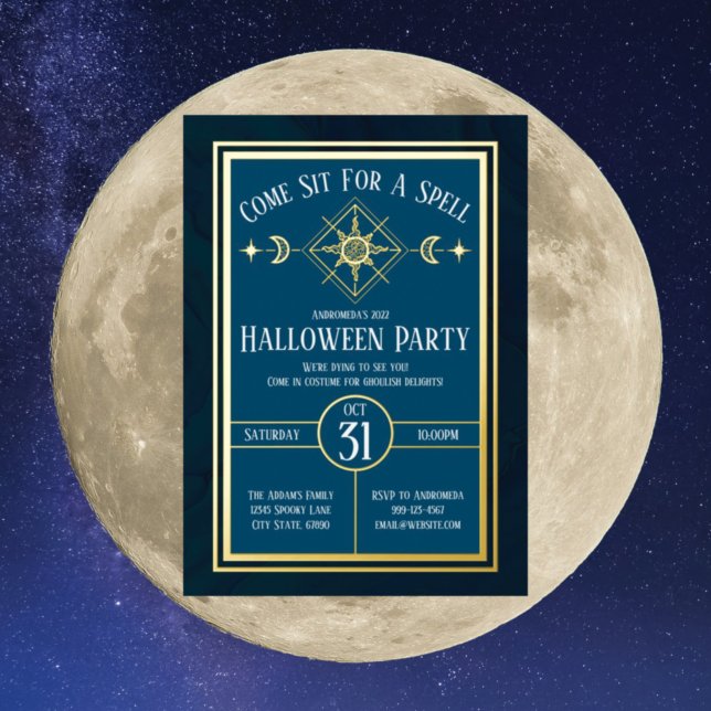 Invitación Con Relieve Metalizado Halloween de la Cocina del Oro Mística Tarot Sun & (Subido por el creador)