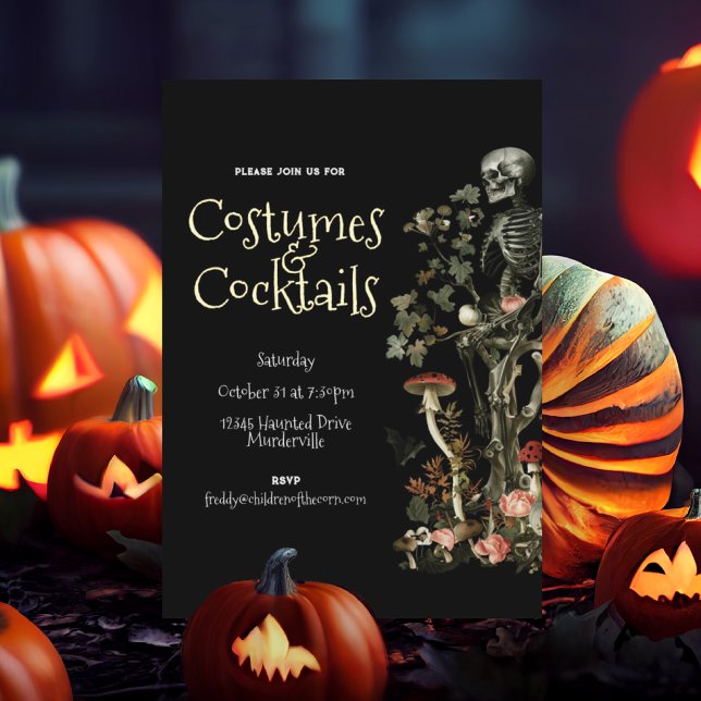 Invitación Con Relieve Metalizado Halloween embrujó disfraces forestales y cócteles  (Subido por el creador)