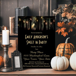 Invitación Con Relieve Metalizado Halloween Haunted House Mason Jar Costume Sweet 16