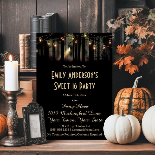 Invitación Con Relieve Metalizado Halloween Haunted House Mason Jar Costume Sweet 16 (Subido por el creador)