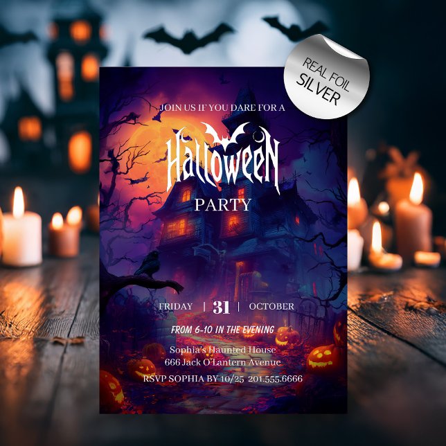 Invitación Con Relieve Metalizado Halloween House Halloween Party (Subido por el creador)