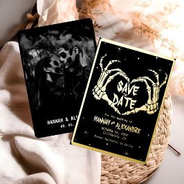 Invitación Con Relieve Metalizado Halloween Matrimonio Gótico Oscuro Moody Save The
