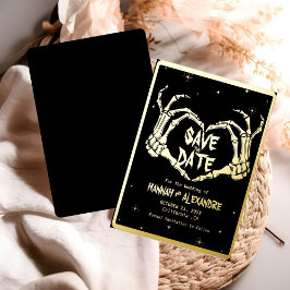 Invitación Con Relieve Metalizado Halloween Matrimonio Gótico Oscuro Moody Save The