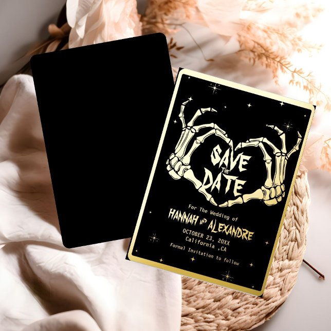 Invitación Con Relieve Metalizado Halloween Matrimonio Gótico Oscuro Moody Save The  (Subido por el creador)