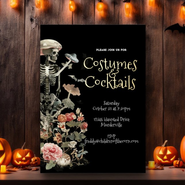 Invitación Con Relieve Metalizado Halloween Spooky Garden Costume & Cocktails Negro (Subido por el creador)