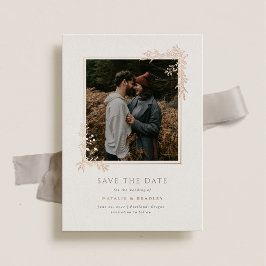 Invitación Con Relieve Metalizado Hamilton Rosa Gold Greenery Wedding Save the Date