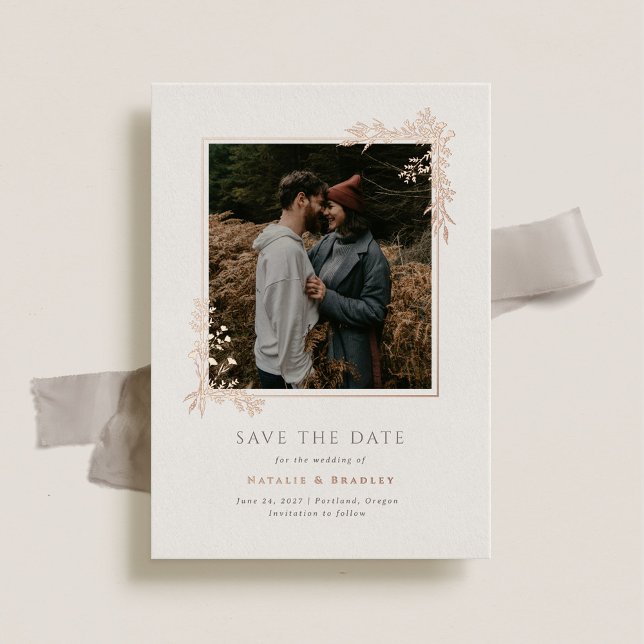 Invitación Con Relieve Metalizado Hamilton Rosa Gold Greenery Wedding Save the Date (Subido por el creador)