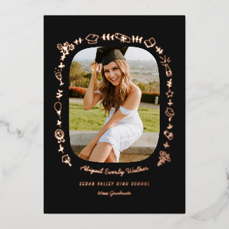 Invitación Con Relieve Metalizado Hand Drawn Grad Announcement Foil Card with Photo 