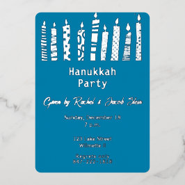 Invitación Con Relieve Metalizado Hanukkah menorah