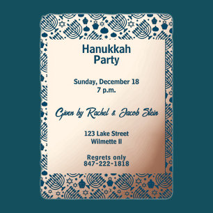 Invitación Con Relieve Metalizado Hanukkah menorah