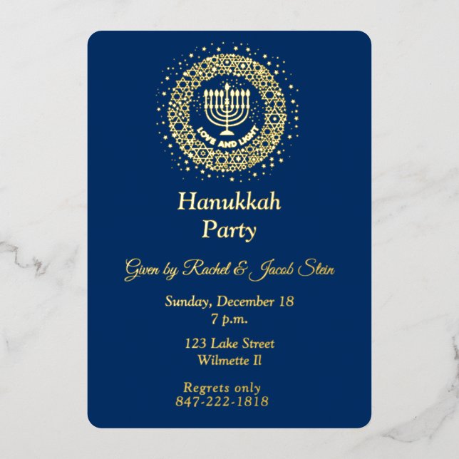 Invitación Con Relieve Metalizado Hanukkah menorah (Anverso)