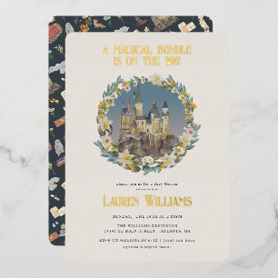 Invitación Con Relieve Metalizado Harry Potter   Fiesta de Bebé del Castillo Mágico 