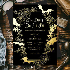 Invitación Con Relieve Metalizado Hasta La Muerte, Nos Hacen Parte Gótica Glam Black