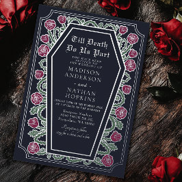 Invitación Con Relieve Metalizado Hasta la muerte nos Rosa parte Boda gótico negro