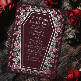 Invitación Con Relieve Metalizado Hasta La Muerte, Rosa, Boda Gótico Rojo