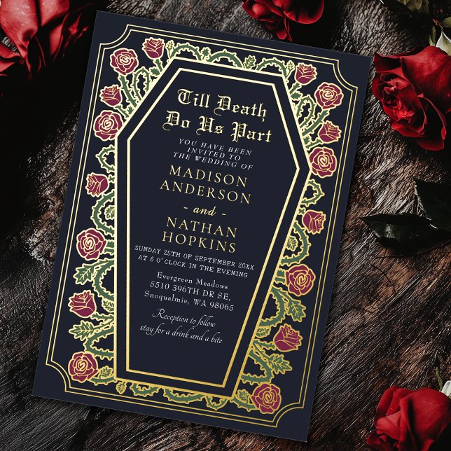 Invitación Con Relieve Metalizado Hasta La Muerte, Rosa Parcial, Boda Gótico Azul (Subido por el creador)